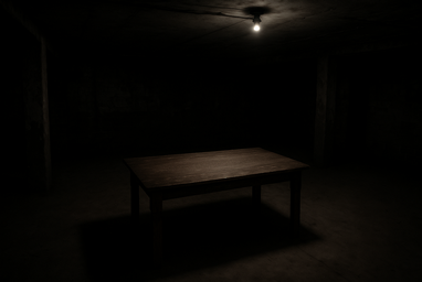 The room was large and unfurnished, except for a table in the middle